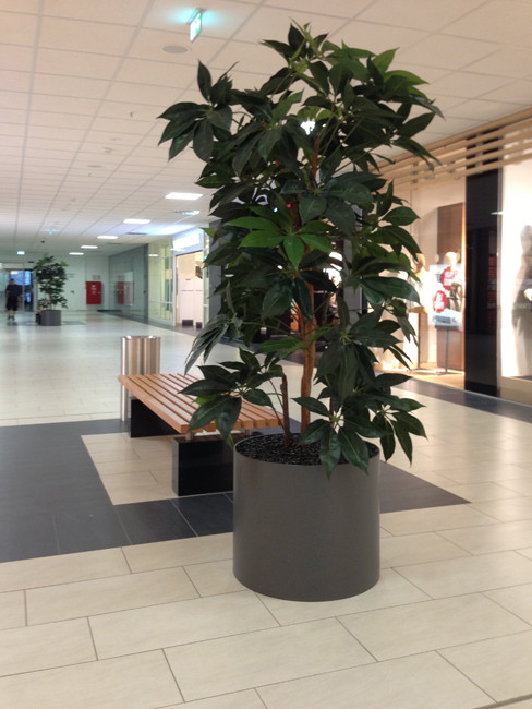 LARCO Sitzbank mit Buchenholzleisten und Granitfuß und Abfallbehälter SN-340