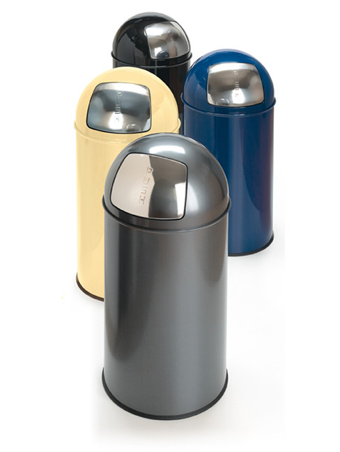 IXTU runder Abfallbehälter  mit selbstschließender Einwurfklappe, farbig pulverbeschichtet