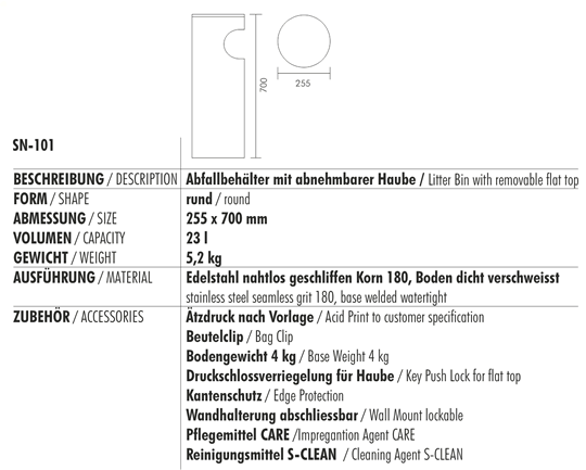 Technische Daten/Technical Data SN-101