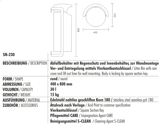 Technische Daten/Technical Data SN-230
