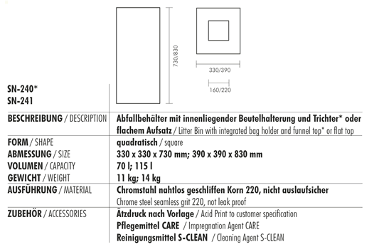 Technische Daten/Technical Data SN-240 / 241