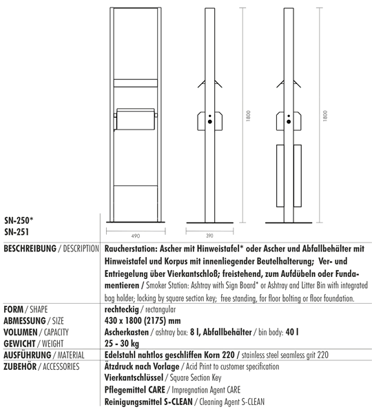 Technische Daten/Technical Data SN-250 / 251