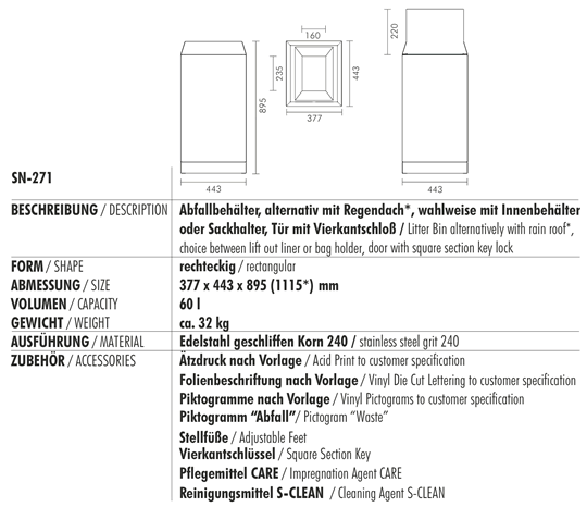 Technische Daten/Technical Data SN-271