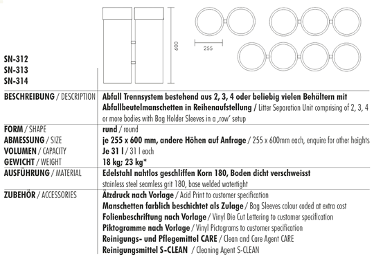 Technische Daten/Technical Data SN-312 / 313 / 314