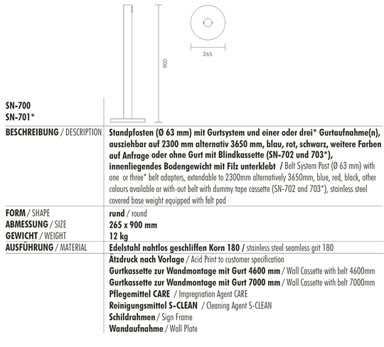 Technische Daten/Technical Data SN-700 / 701